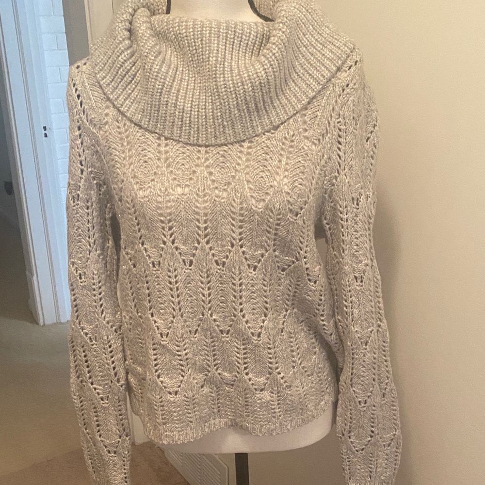 WHBM Cozy Gray Knit Sweater WITH SPARKLE